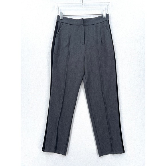 krisa Pants - KRISA High Rise Pants Women Medium Gray Tuxedo Stripe Pleated Business Casual